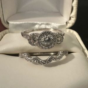 Past, Present, Future 2 piece Bridal Set White Topaz. Sterling Silver, Size 8